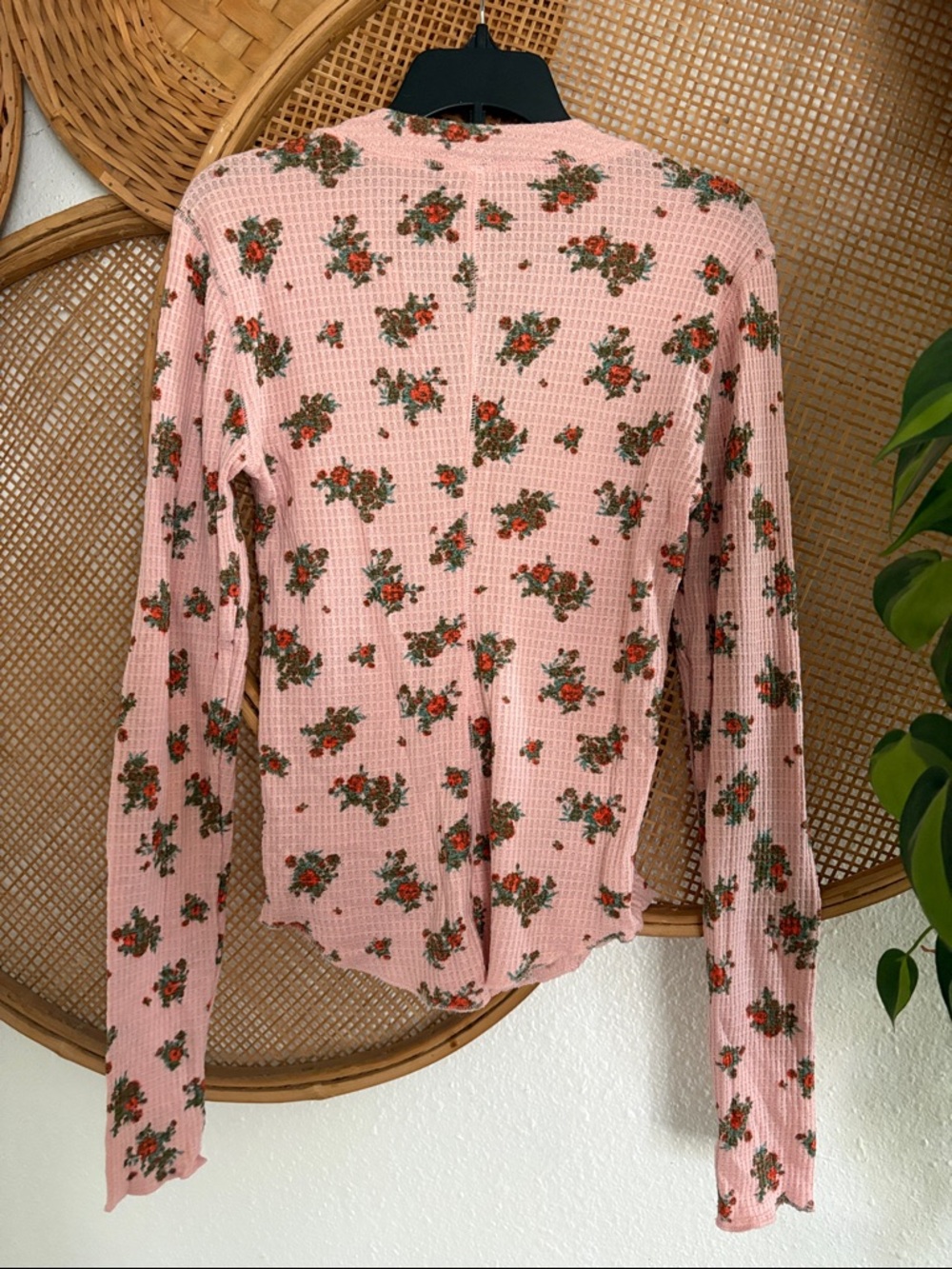 Free People Floral Waffle-Knit Henley Sweater - Women Small - Picture 4 of 4